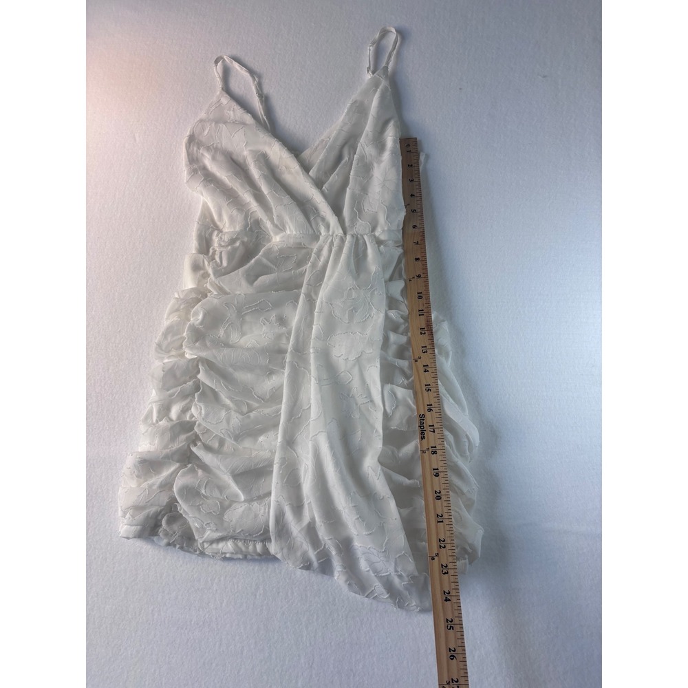 Lulus White Floral Burnout Ruched Mini Dress Formal Bridal Shower Bride Medium - Picture 14 of 16